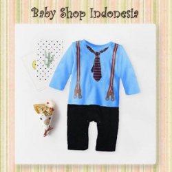 LJ096 Romper Korea Blue Suspender Tie 82  large